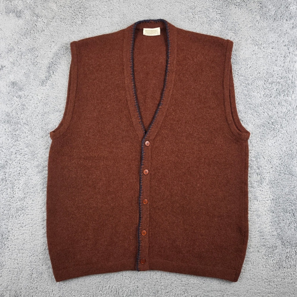 Vintage Banana Republic Wool Sweater Vest Mens L Brown Safari Italian Virgin 80s